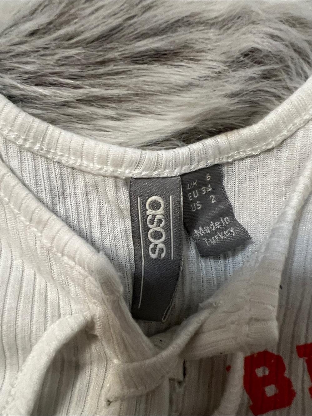 ASOS White Ribbed Lace-Up Crop Top with Red "Beach Bunny" Print - Picture 3 of 5